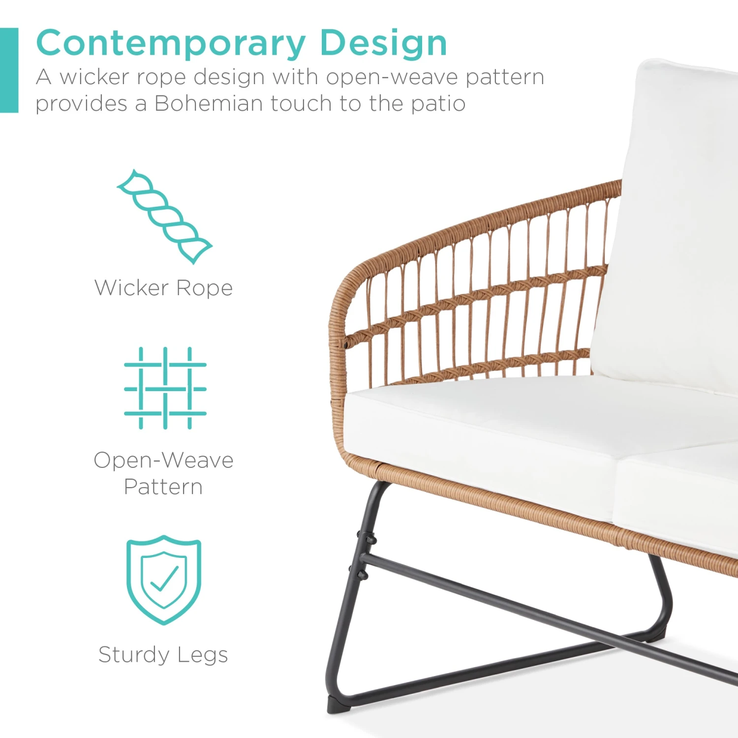 Best Choice Products 4-Piece Rope Wicker Outdoor Conversation Set W/ Cushions, Table - Image 4