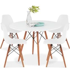 Best Choice Products 5-Piece Mid-Century Modern Dining Set W/ 4 Chairs, Wooden Legs, Metal Frame