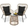 Best Choice Products 3-Piece Patio Wicker Conversation Bistro Set W/ 2 Chairs, Glass Top Table
