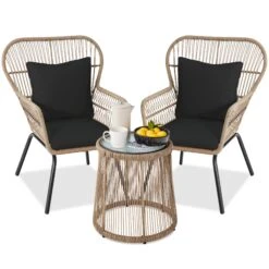 Best Choice Products 3-Piece Patio Wicker Conversation Bistro Set W/ 2 Chairs, Glass Top Table