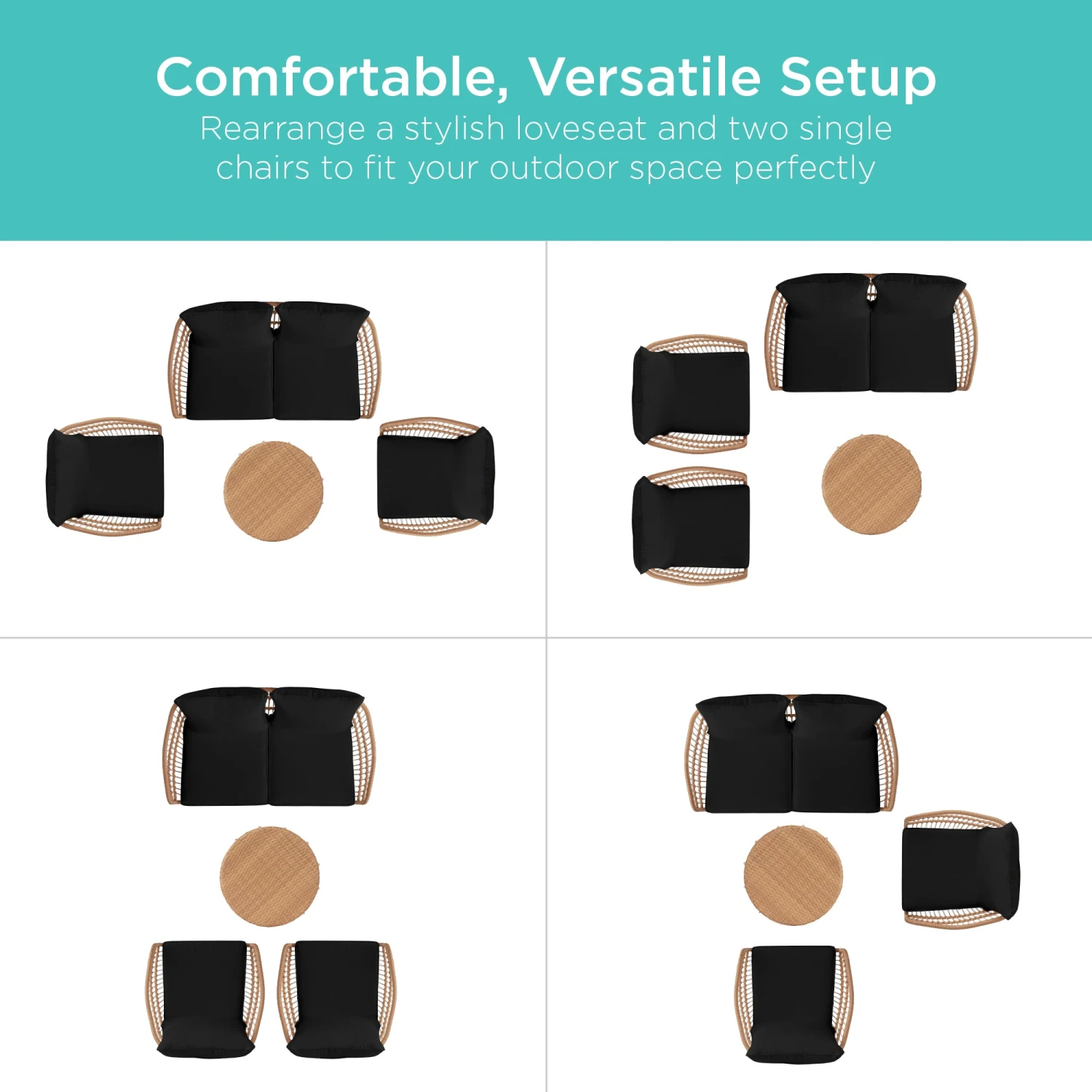 Best Choice Products 4-Piece Rope Wicker Outdoor Conversation Set W/ Cushions, Table - Image 9