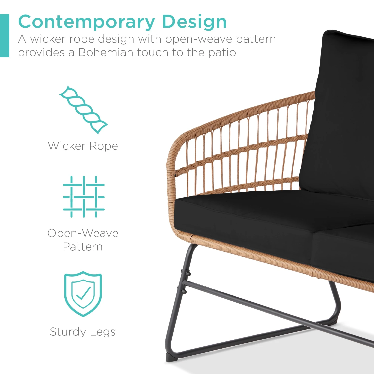 Best Choice Products 4-Piece Rope Wicker Outdoor Conversation Set W/ Cushions, Table - Image 11