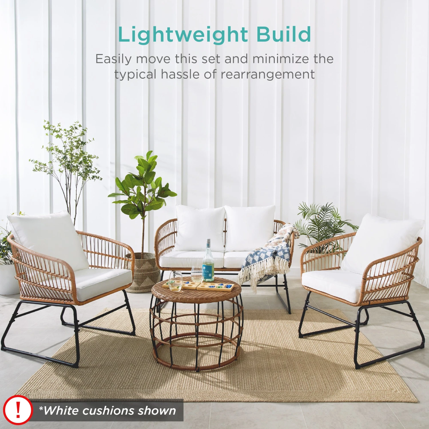 Best Choice Products 4-Piece Rope Wicker Outdoor Conversation Set W/ Cushions, Table - Image 13