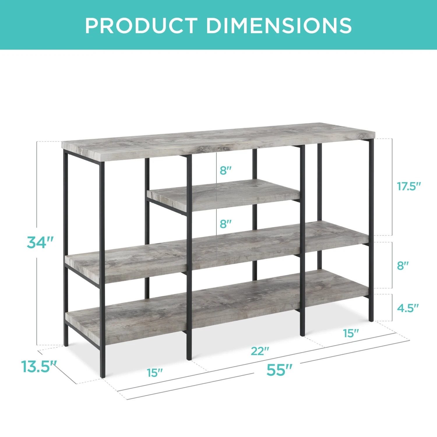 Best Choice Products 4-Tier Industrial Console Table W/ Tall Shelf Space - 55in - Image 7