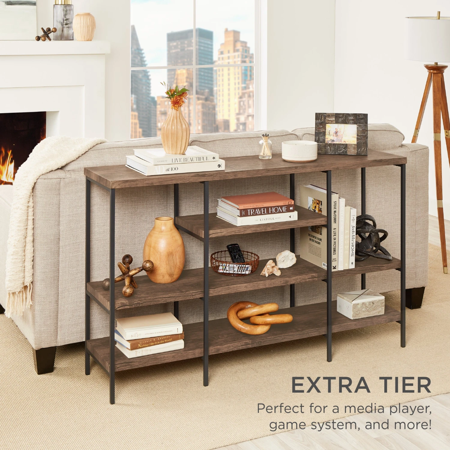 Best Choice Products 4-Tier Industrial Console Table W/ Tall Shelf Space - 55in - Image 12