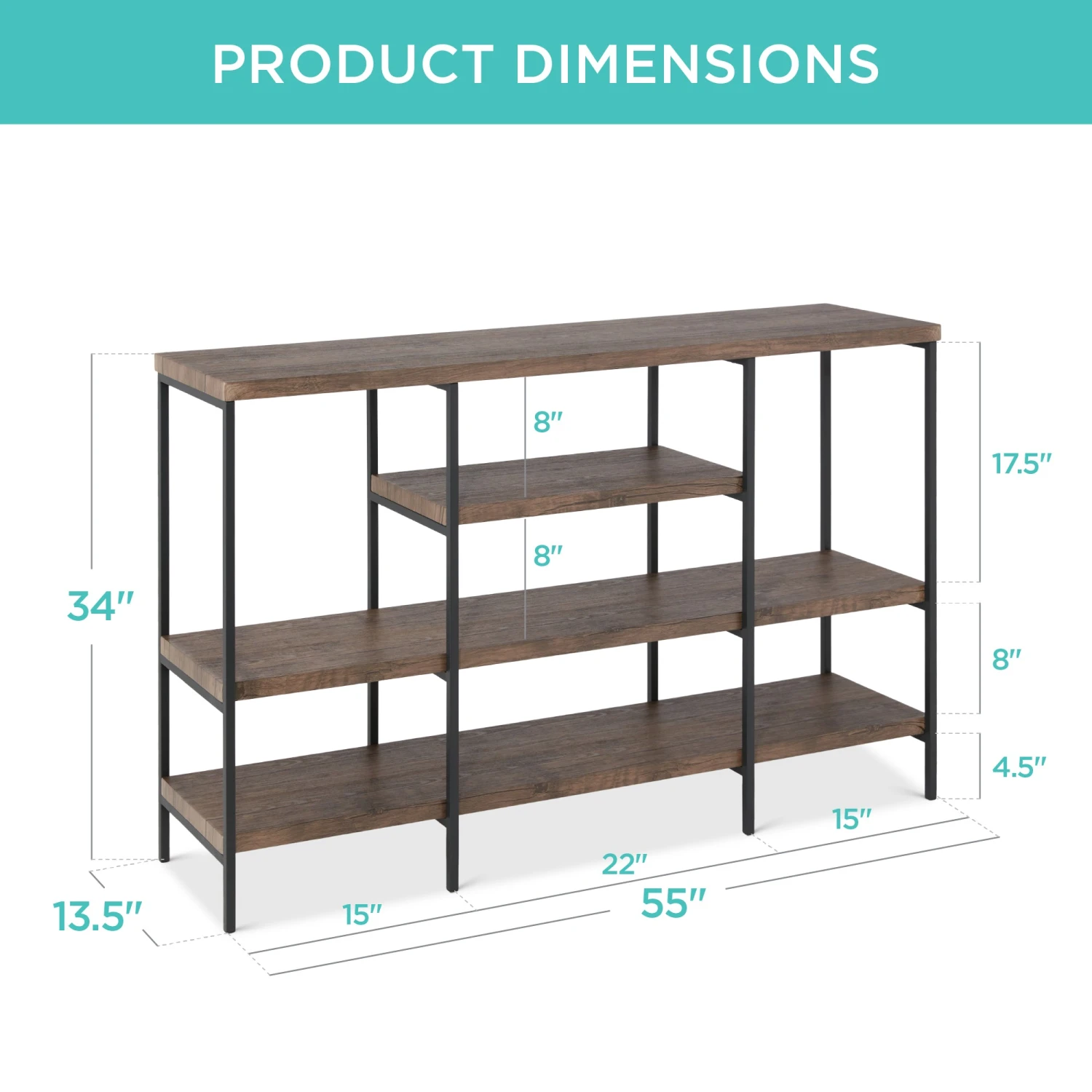Best Choice Products 4-Tier Industrial Console Table W/ Tall Shelf Space - 55in - Image 14