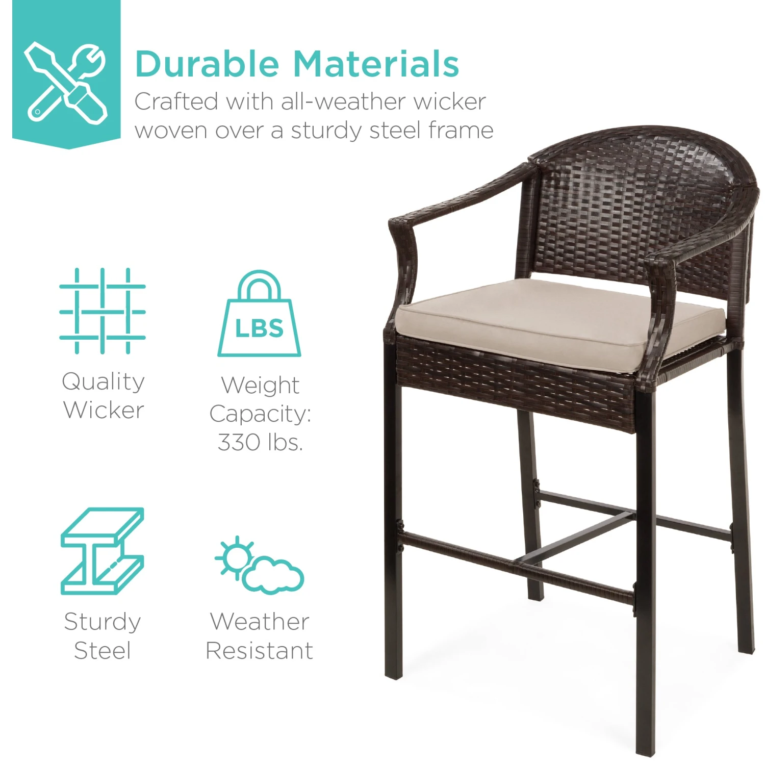 Best Choice Products 3-Piece Outdoor Bistro Wicker Table Bar Set W/ Bar Stools, Footrests - Image 10