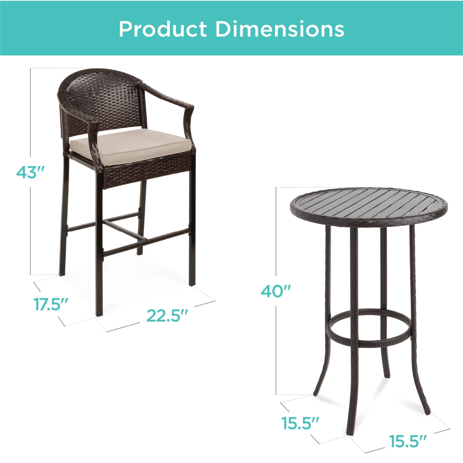 Best Choice Products 3-Piece Outdoor Bistro Wicker Table Bar Set W/ Bar Stools, Footrests - Image 14