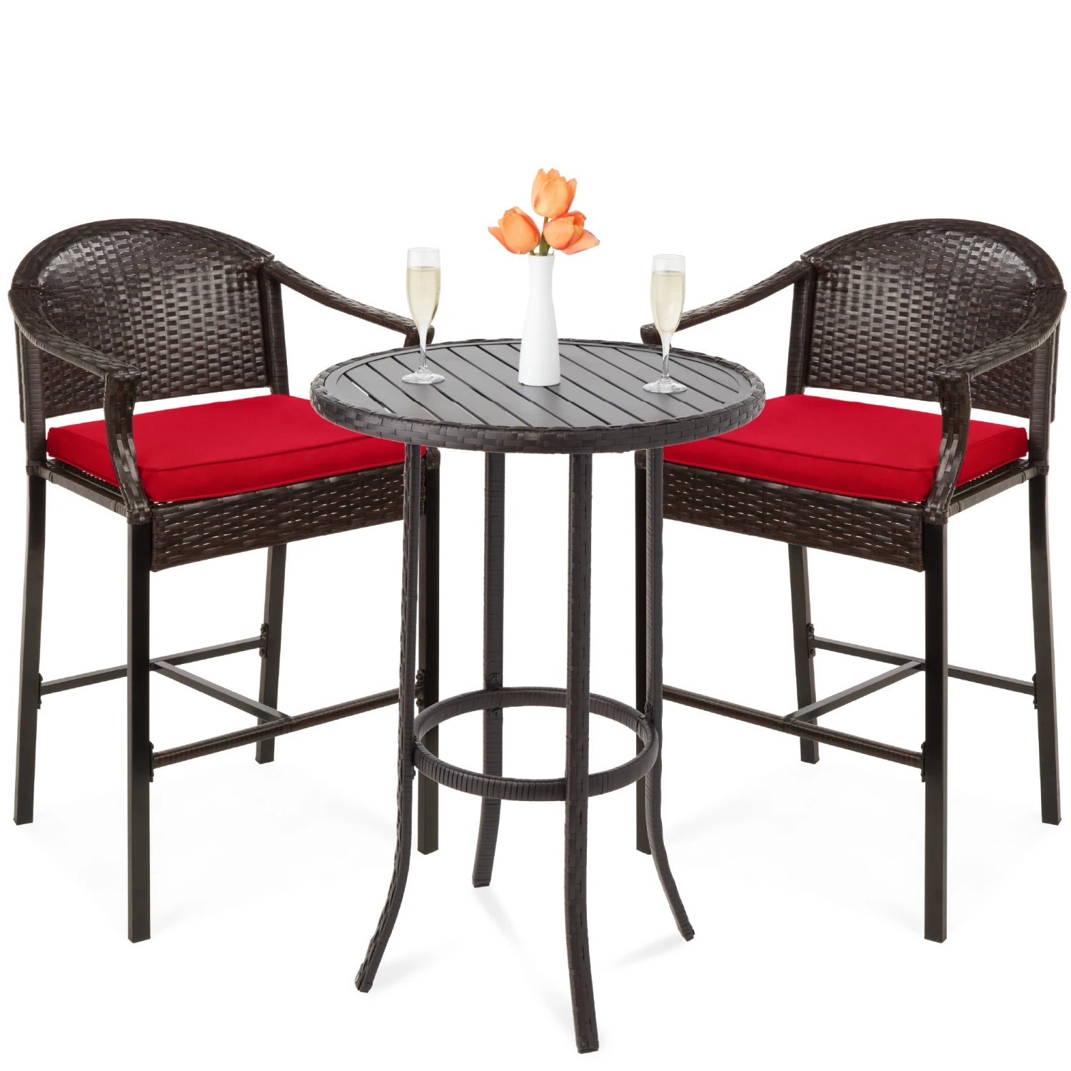 Best Choice Products 3-Piece Outdoor Bistro Wicker Table Bar Set W/ Bar Stools, Footrests - Image 15