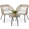 Best Choice Products 3-Piece Outdoor Diamond Weave Wicker Bistro Set W/ Tempered Glass Side Table