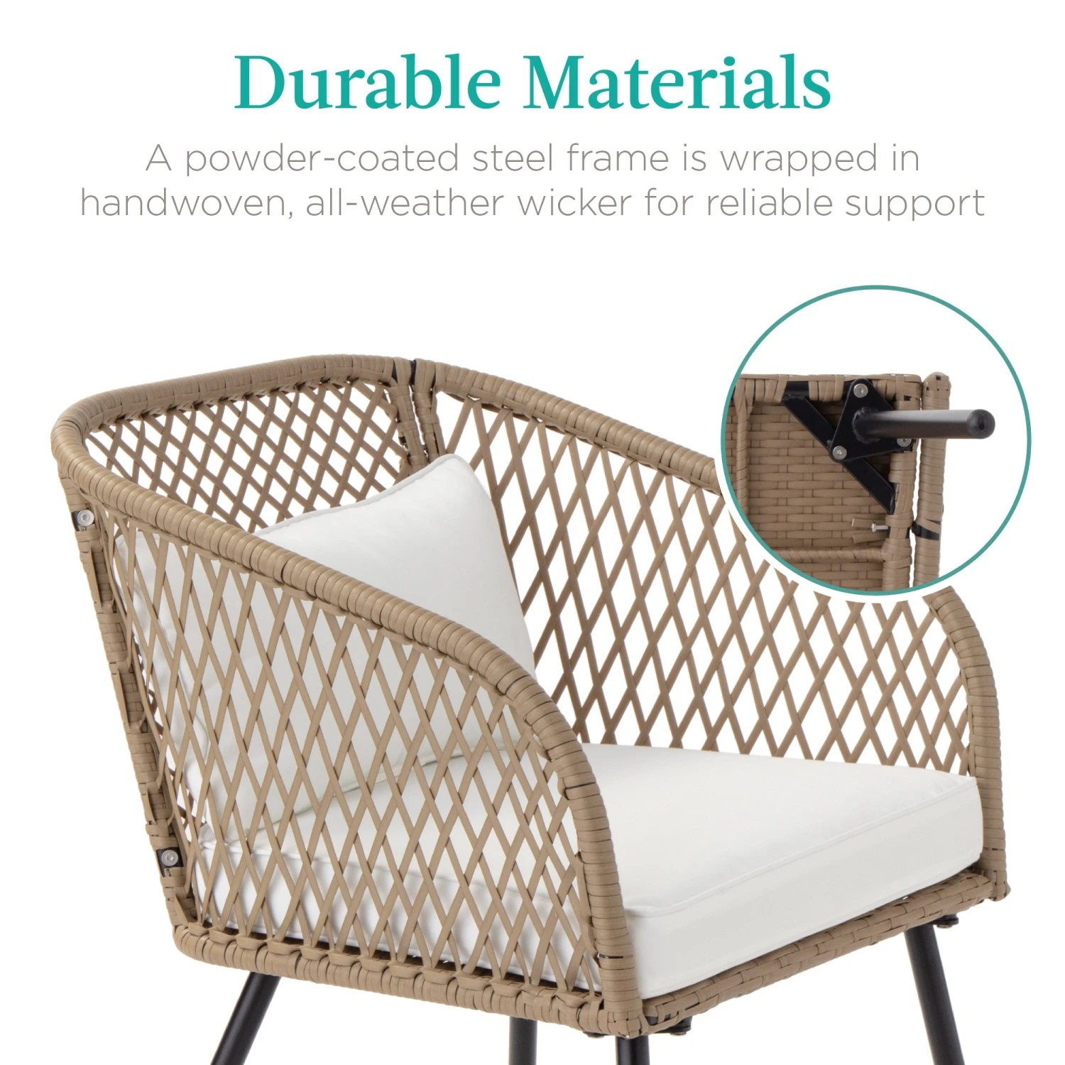 Best Choice Products 3-Piece Outdoor Diamond Weave Wicker Bistro Set W/ Tempered Glass Side Table - Image 2