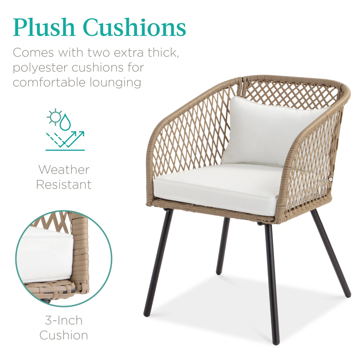 Best Choice Products 3-Piece Outdoor Diamond Weave Wicker Bistro Set W/ Tempered Glass Side Table - Image 3