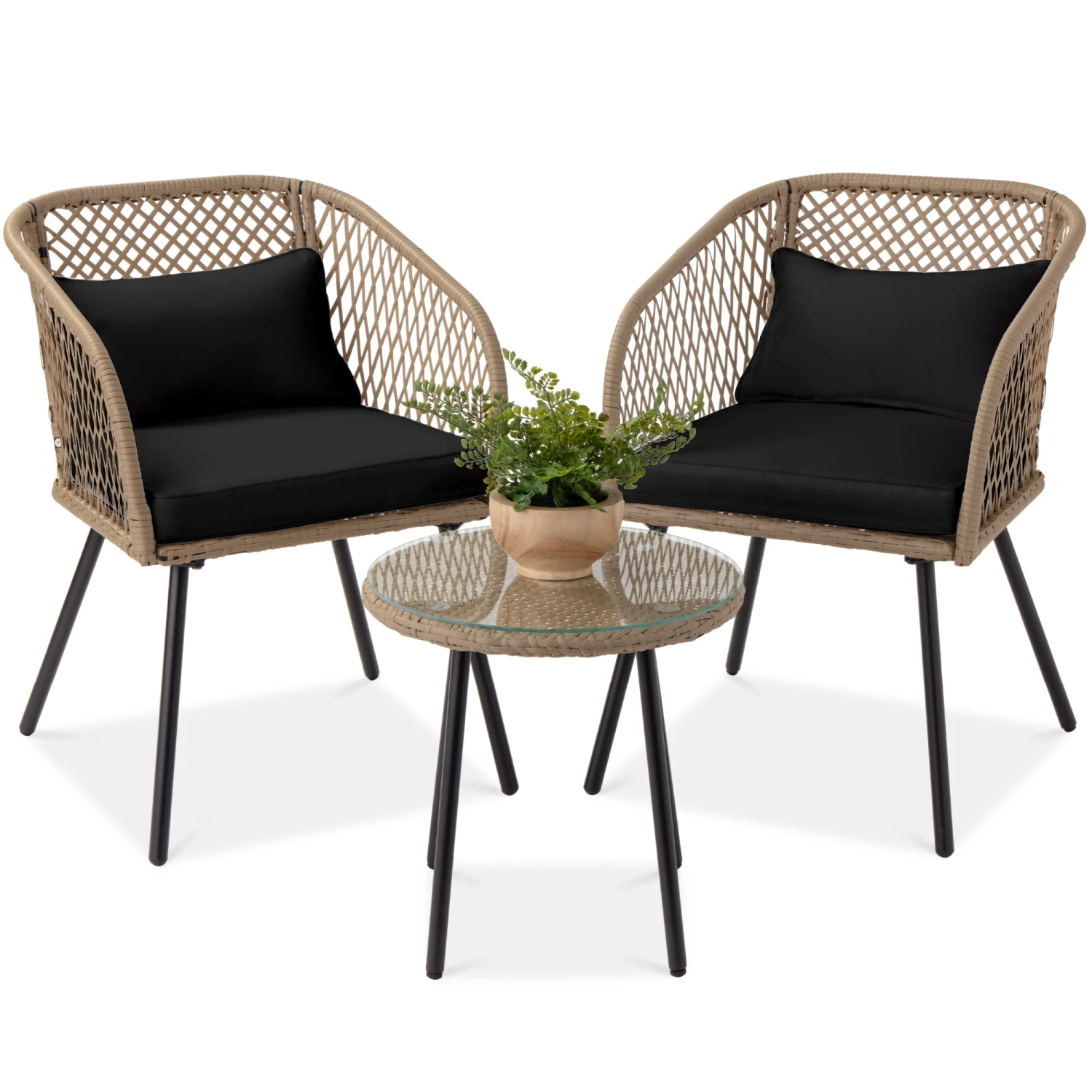 Best Choice Products 3-Piece Outdoor Diamond Weave Wicker Bistro Set W/ Tempered Glass Side Table - Image 7