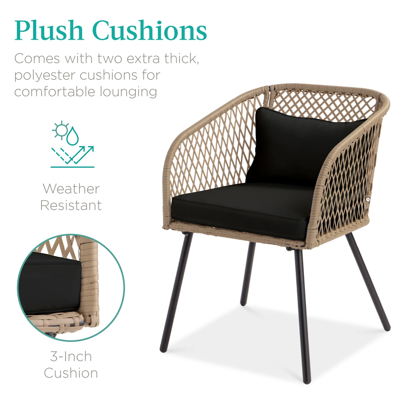 Best Choice Products 3-Piece Outdoor Diamond Weave Wicker Bistro Set W/ Tempered Glass Side Table - Image 9