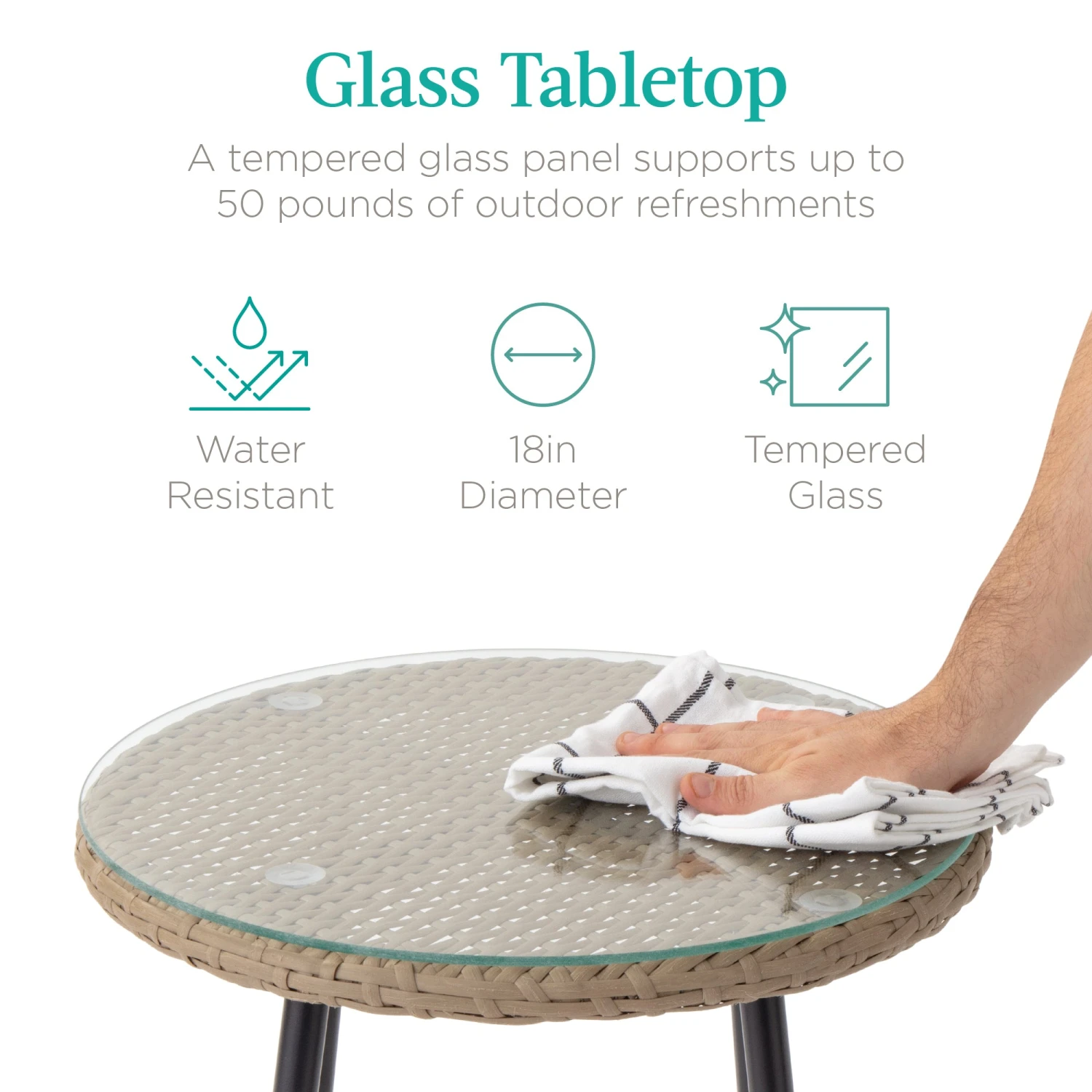 Best Choice Products 3-Piece Outdoor Diamond Weave Wicker Bistro Set W/ Tempered Glass Side Table - Image 11