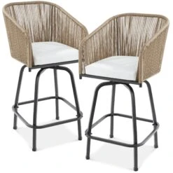 Best Choice Products Set Of 2 Woven Wicker Swivel Barstools W/ 360 Rotation, Steel Frame