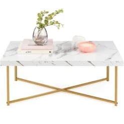 Best Choice Products Rectangular Coffee Table W/ X-Base, Faux Marble Top, Non-Scratch Feet - 44in