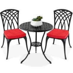 Best Choice Products 3-Piece Patio Bistro Set W/ Umbrella Hole, 2 Chairs, Polyester Cushions