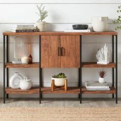Best Choice Products 3-Tier Shelf Console Table W/ Cabinet, Non-Scratching Feet - 55in