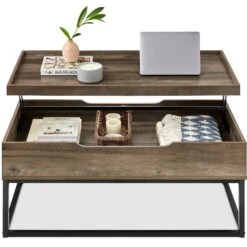 Best Choice Products Lift Top Coffee Table W/ Tray Edge Tabletop, Wood-Grain Finish - 44in