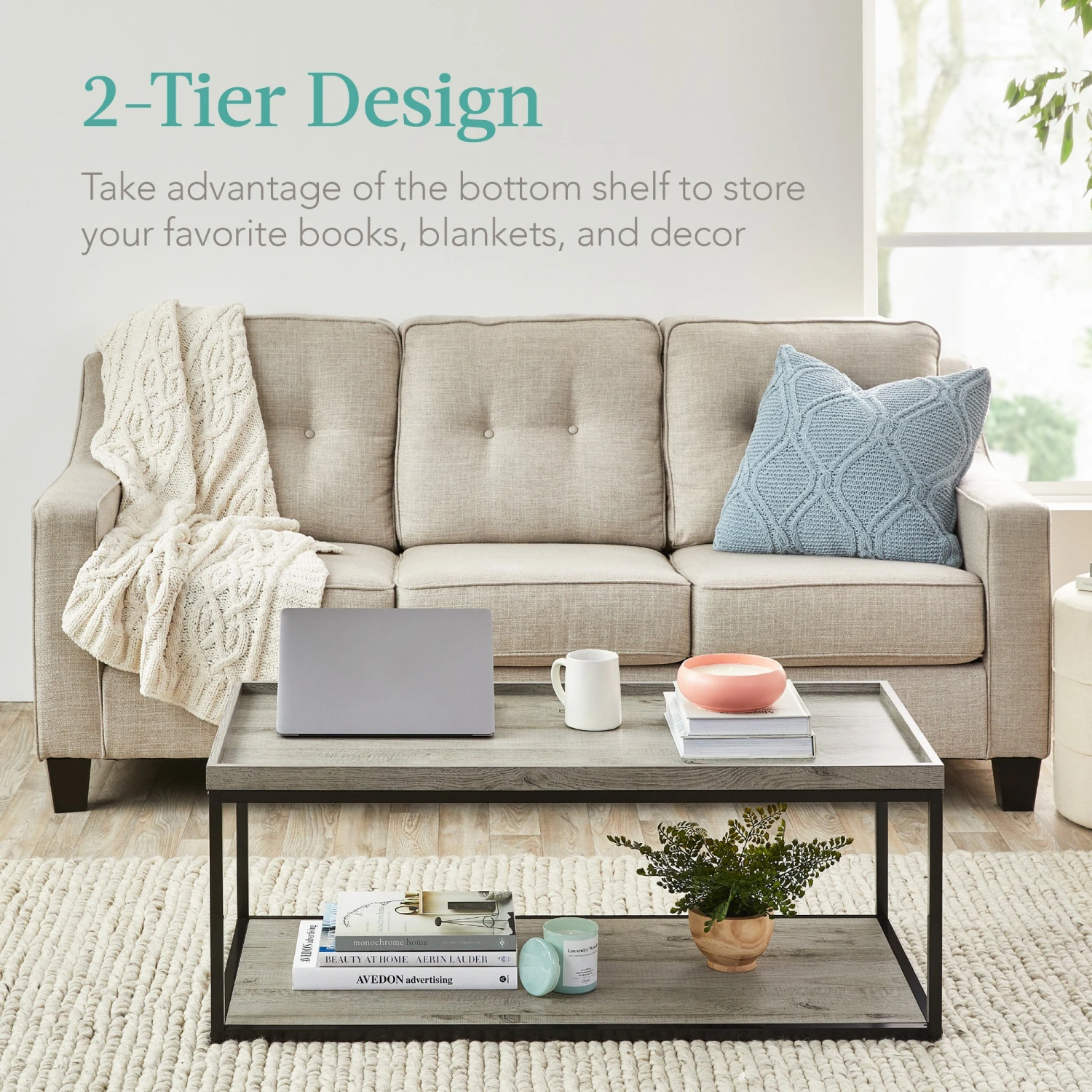 Best Choice Products 2-Tier Rectangular Tray Top Coffee Table W/ Metal Frame, Shelf - 44in - Image 10