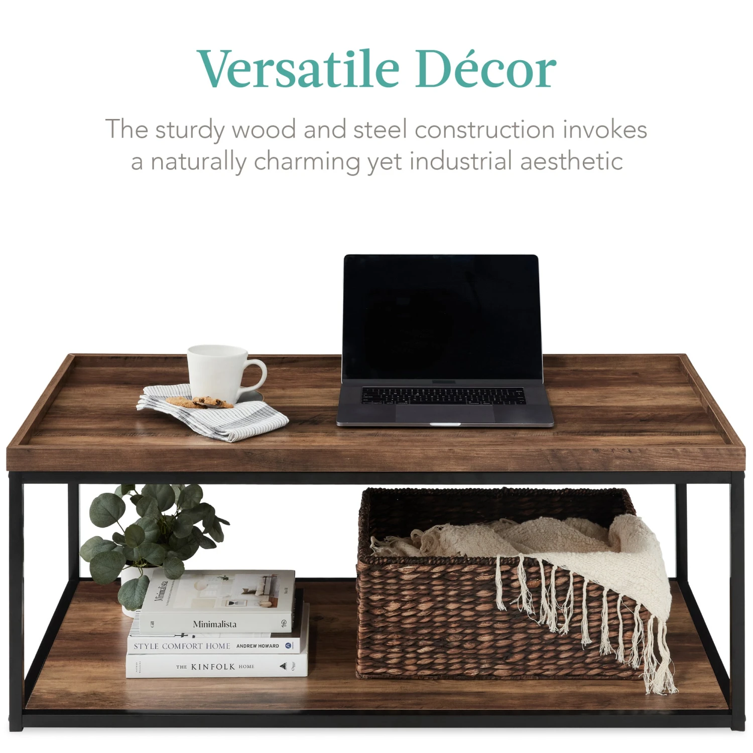 Best Choice Products 2-Tier Rectangular Tray Top Coffee Table W/ Metal Frame, Shelf - 44in - Image 5