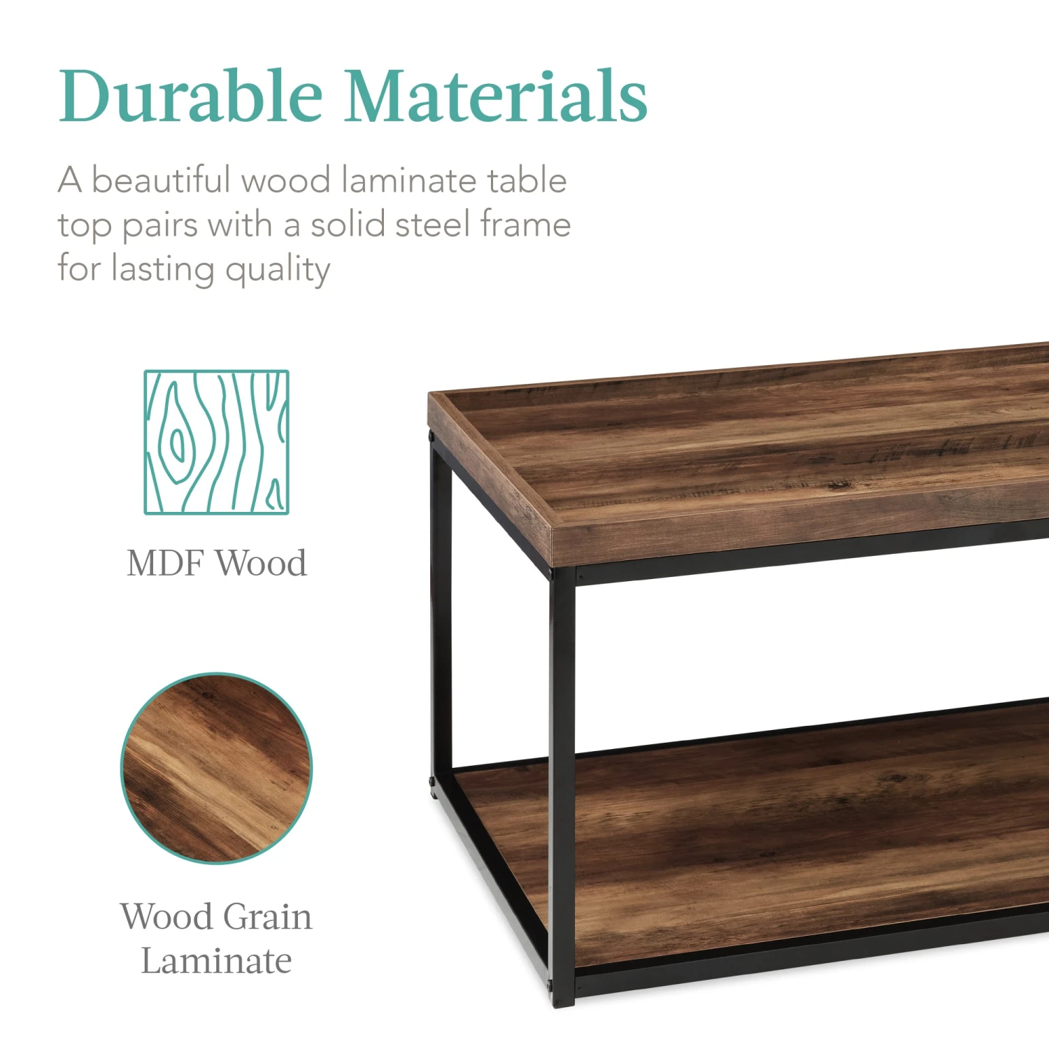 Best Choice Products 2-Tier Rectangular Tray Top Coffee Table W/ Metal Frame, Shelf - 44in - Image 6