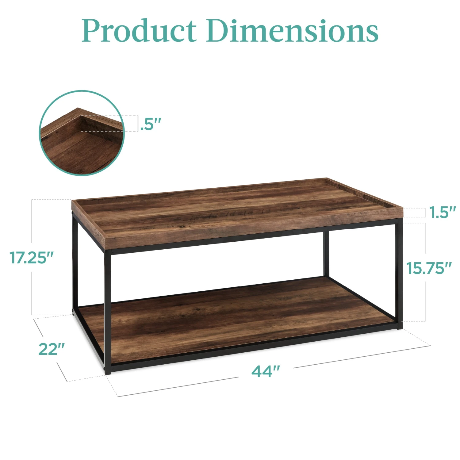 Best Choice Products 2-Tier Rectangular Tray Top Coffee Table W/ Metal Frame, Shelf - 44in - Image 7
