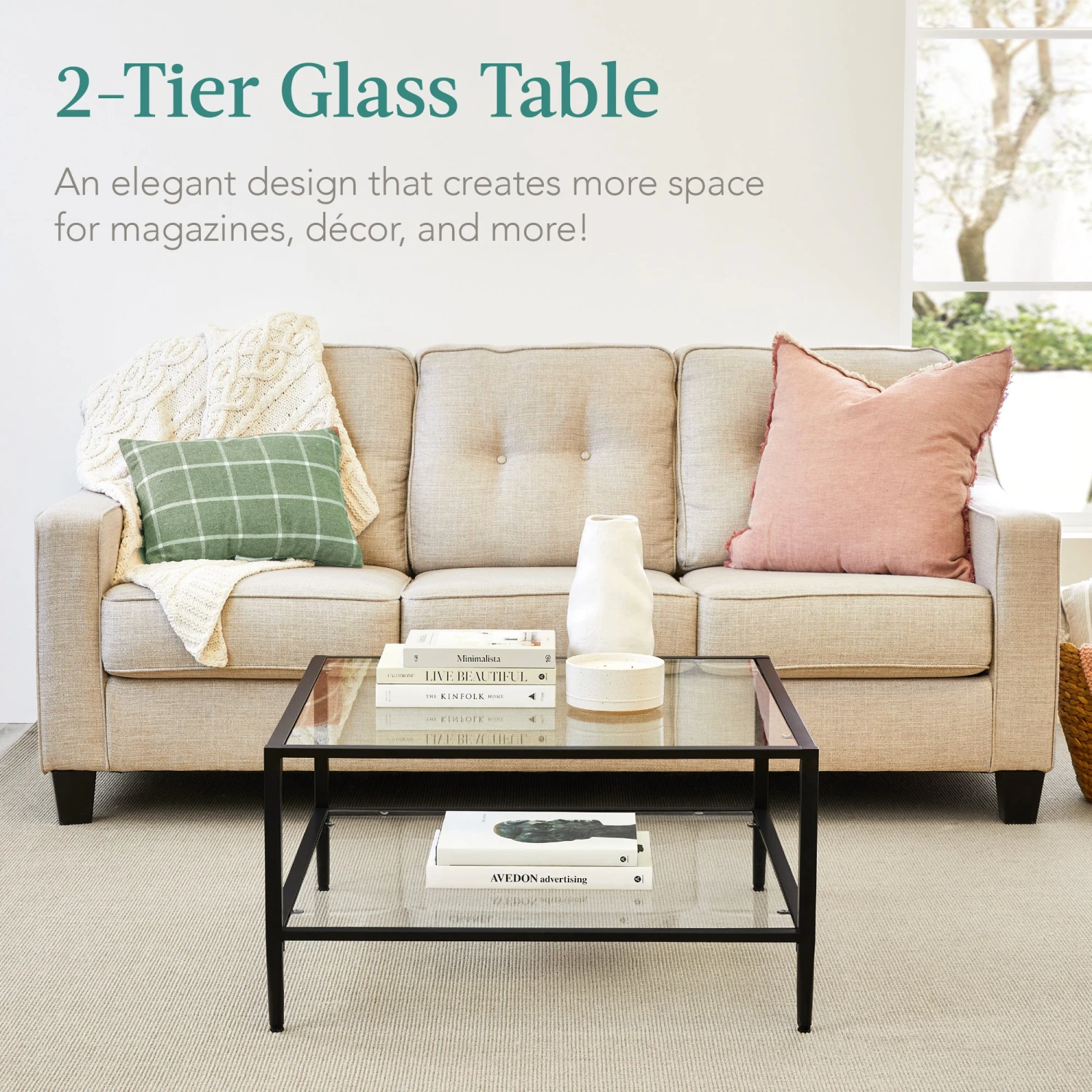 Best Choice Products 2-Tier Large Square Coffee Table Living Room Accent W/ Glass Top - 32" - Image 9