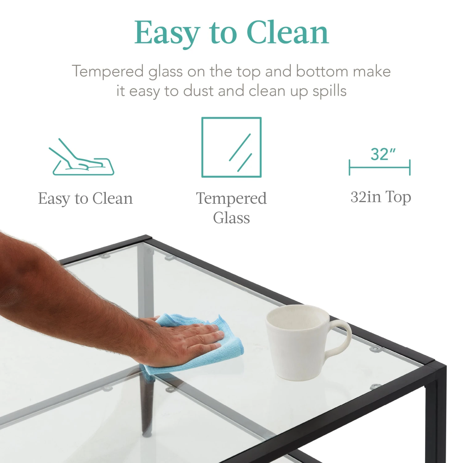 Best Choice Products 2-Tier Large Square Coffee Table Living Room Accent W/ Glass Top - 32" - Image 11