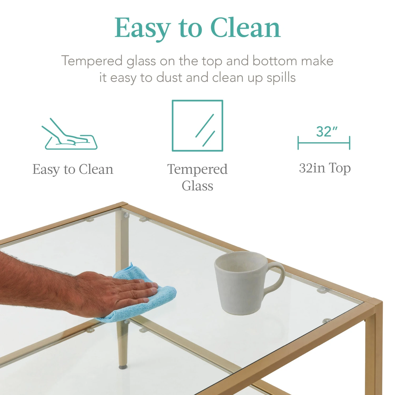 Best Choice Products 2-Tier Large Square Coffee Table Living Room Accent W/ Glass Top - 32" - Image 4