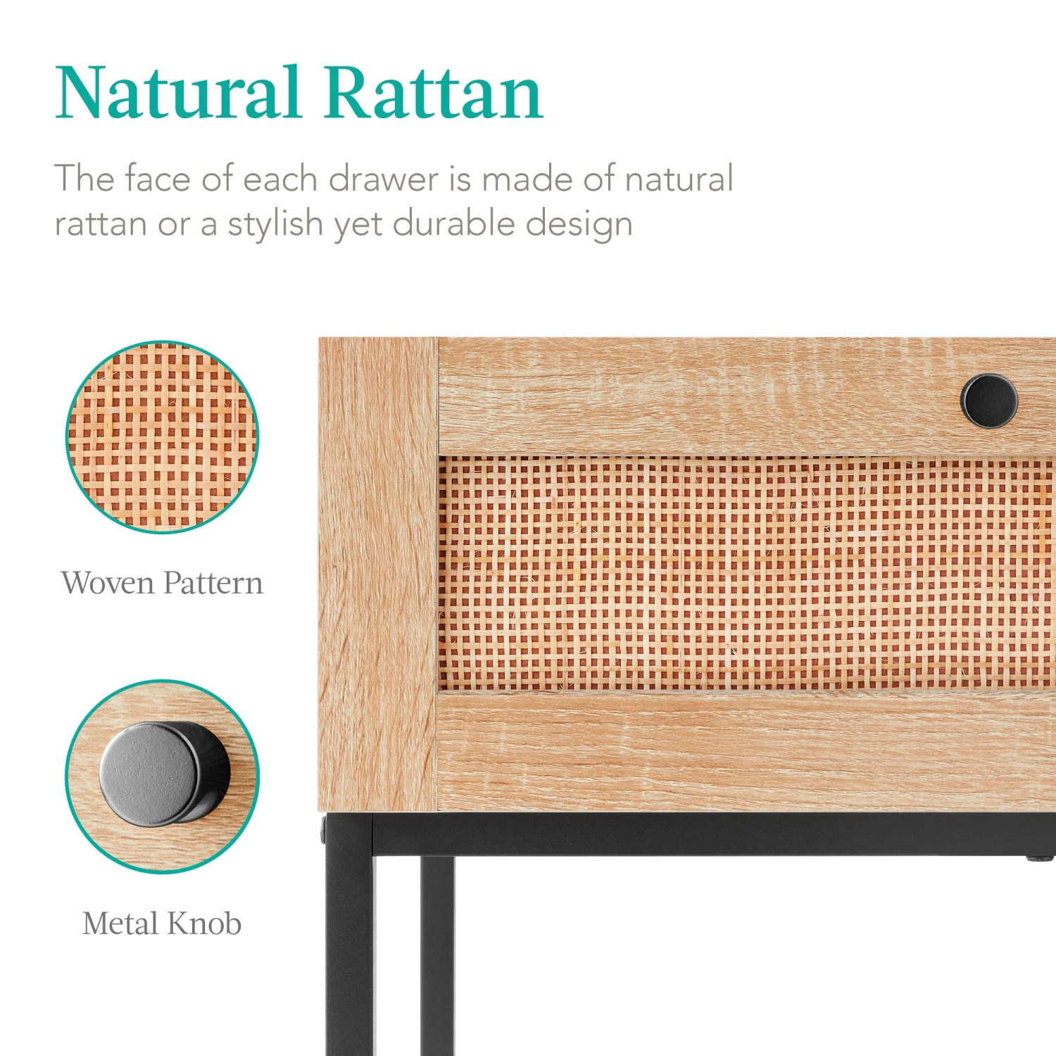 Best Choice Products 2-Drawer Rattan Coffee Table W/ Oak Wood Grain Finish, Metal Frame - 39in - Image 3