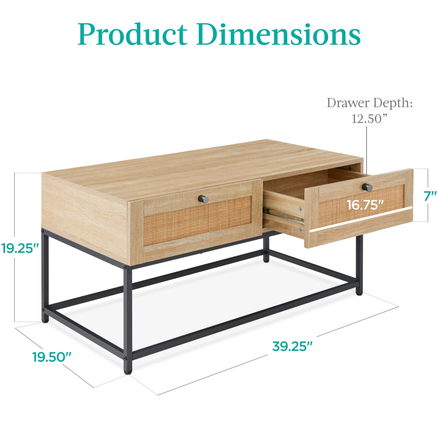 Best Choice Products 2-Drawer Rattan Coffee Table W/ Oak Wood Grain Finish, Metal Frame - 39in - Image 7