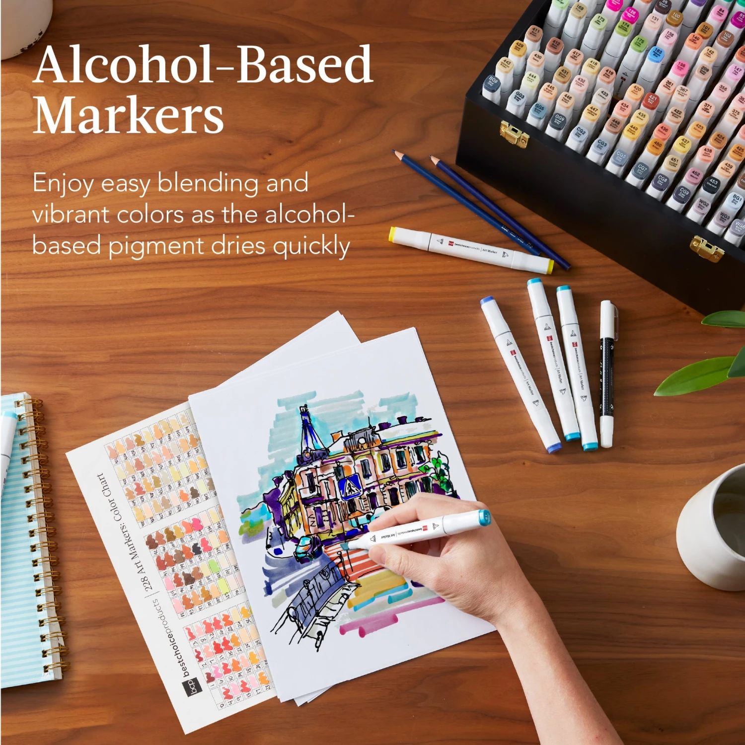 Best Choice Products Alcohol-Based Marker Pen Kit W/ Brush & Chisel Tip, Carrying Case - 228ct - Image 13