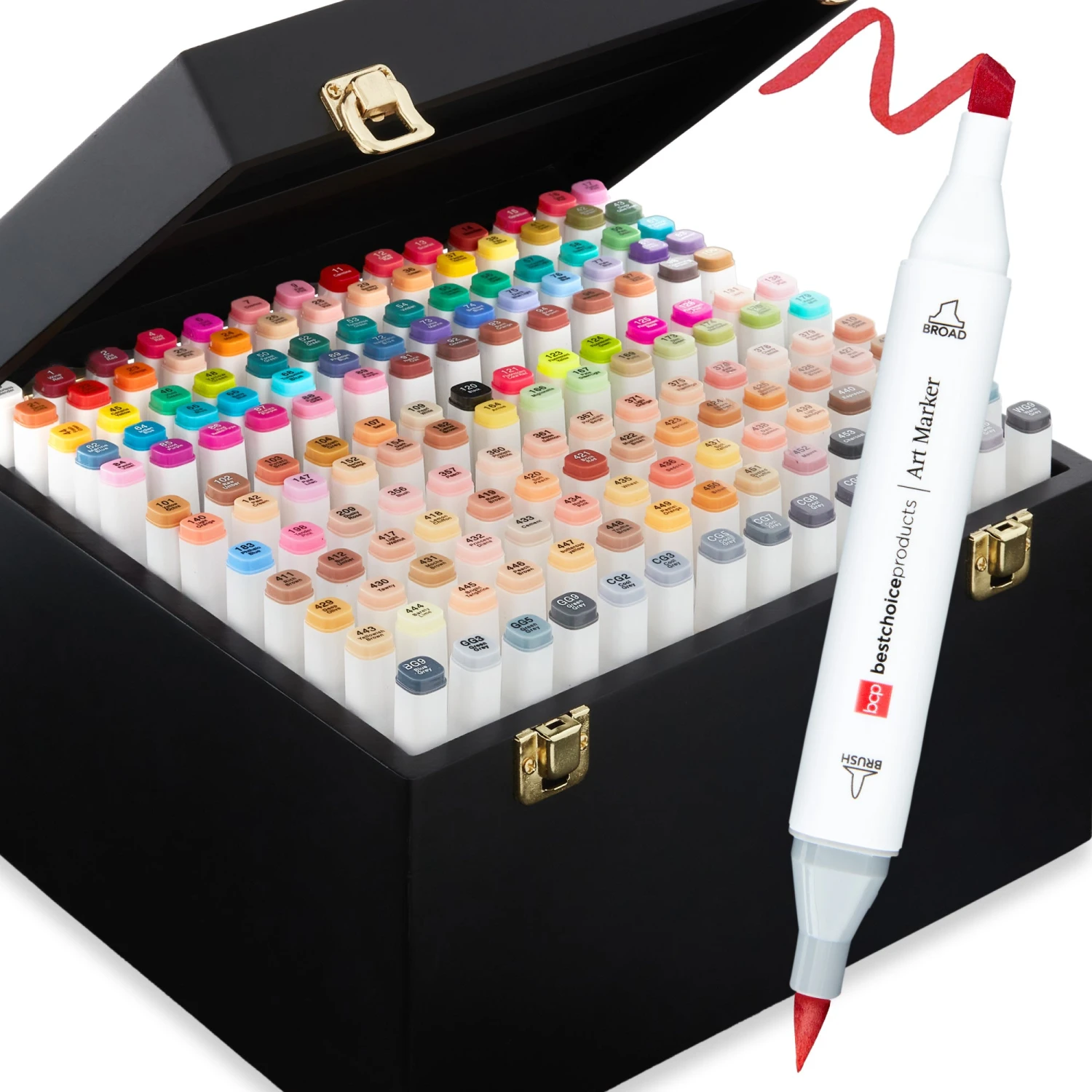 Best Choice Products Alcohol-Based Marker Pen Kit W/ Brush & Chisel Tip, Carrying Case - 168ct