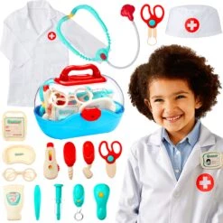 Best Choice Products Play Doctor Kit For Kids, Boys & Girls W/ 18 Accessories, Doctor's Coat, Hat
