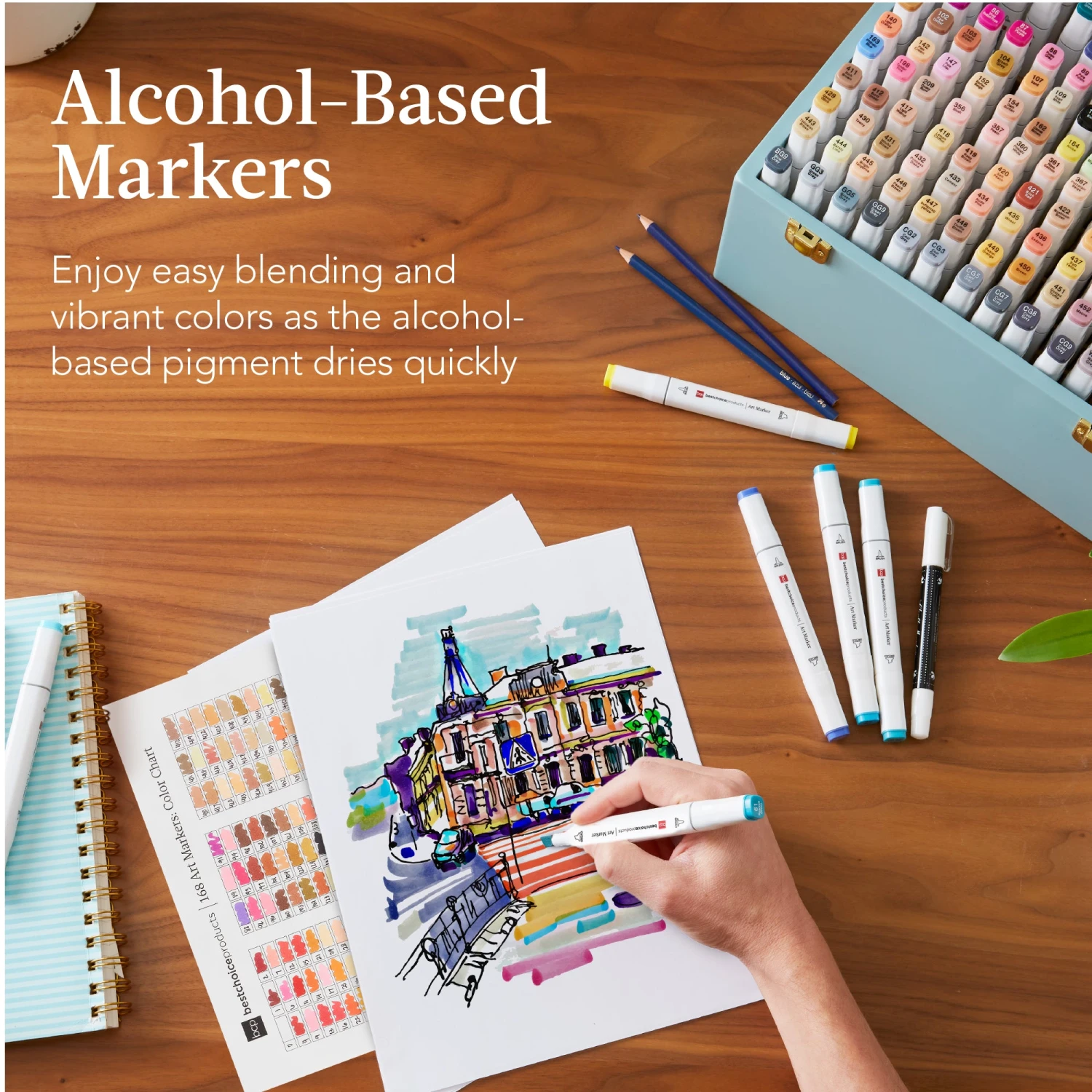 Best Choice Products Alcohol-Based Marker Pen Kit W/ Brush & Chisel Tip, Carrying Case - 168ct - Image 13