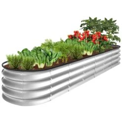 Best Choice Products Outdoor Metal Raised Oval Garden Bed For Vegetables, Flowers - 8x2x1ft