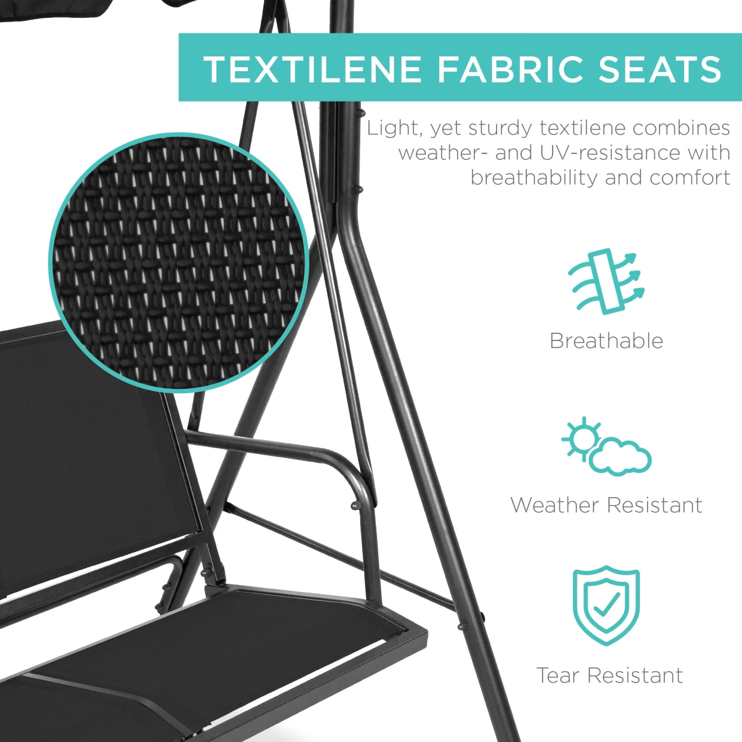 Best Choice Products 2-Seater Outdoor Canopy Swing Glider Bench W/ Textilene Fabric, Steel Frame - Image 2