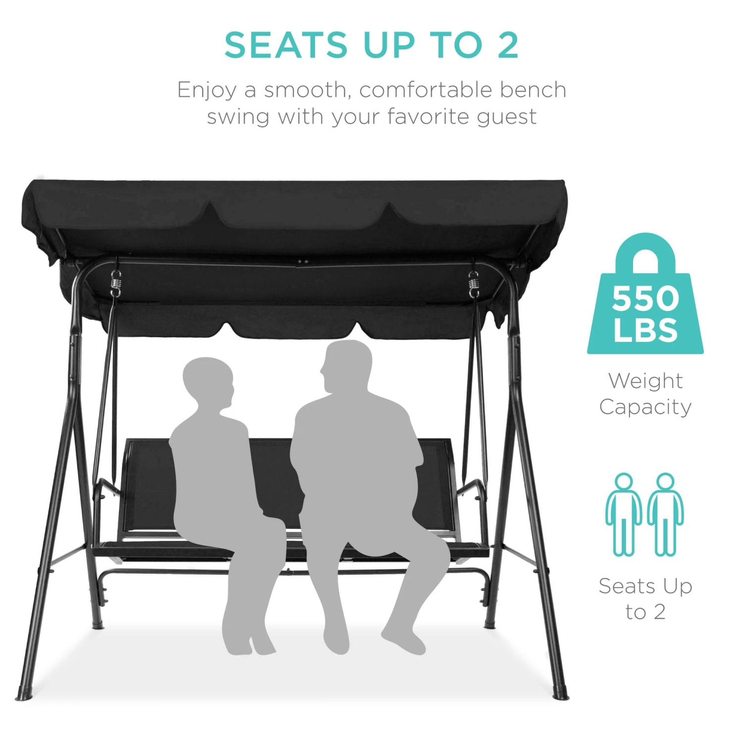 Best Choice Products 2-Seater Outdoor Canopy Swing Glider Bench W/ Textilene Fabric, Steel Frame - Image 4