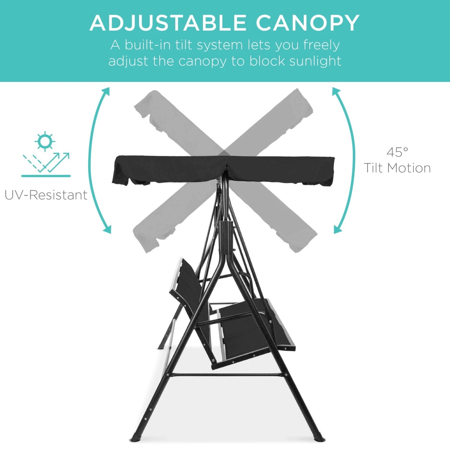 Best Choice Products 2-Seater Outdoor Canopy Swing Glider Bench W/ Textilene Fabric, Steel Frame - Image 5