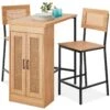 Best Choice Products 3-Piece Counter Height Rattan Kitchen Dining Table Set W/ Storage Shelves