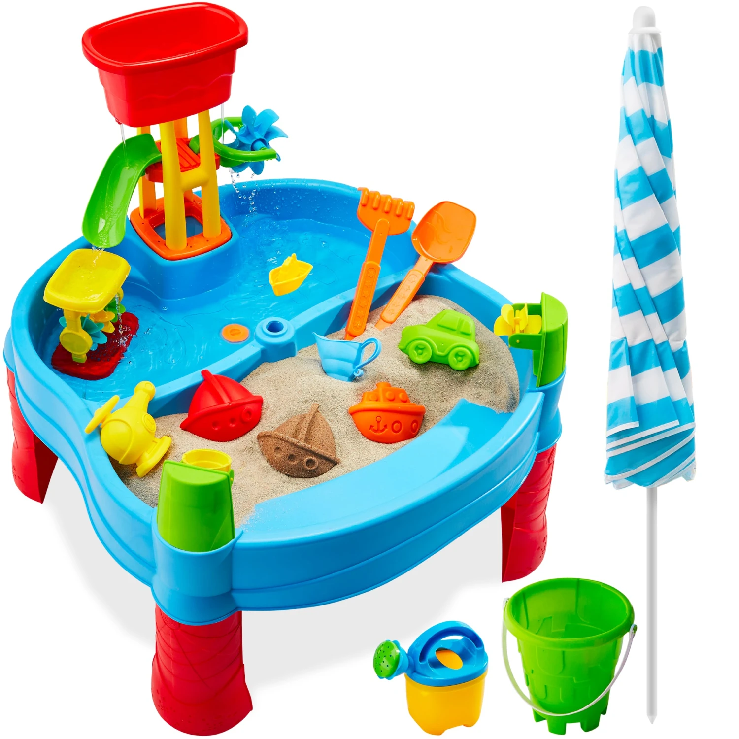 Best Choice Products Kids Outdoor Sand & Water Table W/ 18 Accessories, Adjustable Umbrella