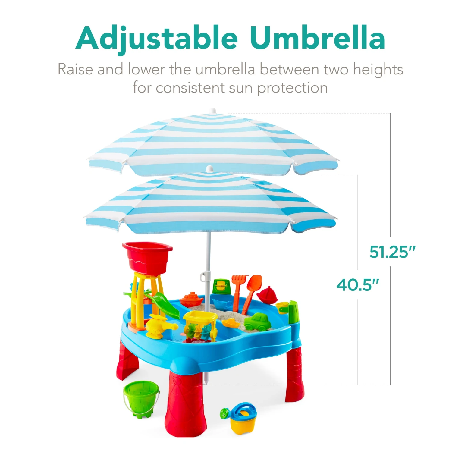 Best Choice Products Kids Outdoor Sand & Water Table W/ 18 Accessories, Adjustable Umbrella - Image 6