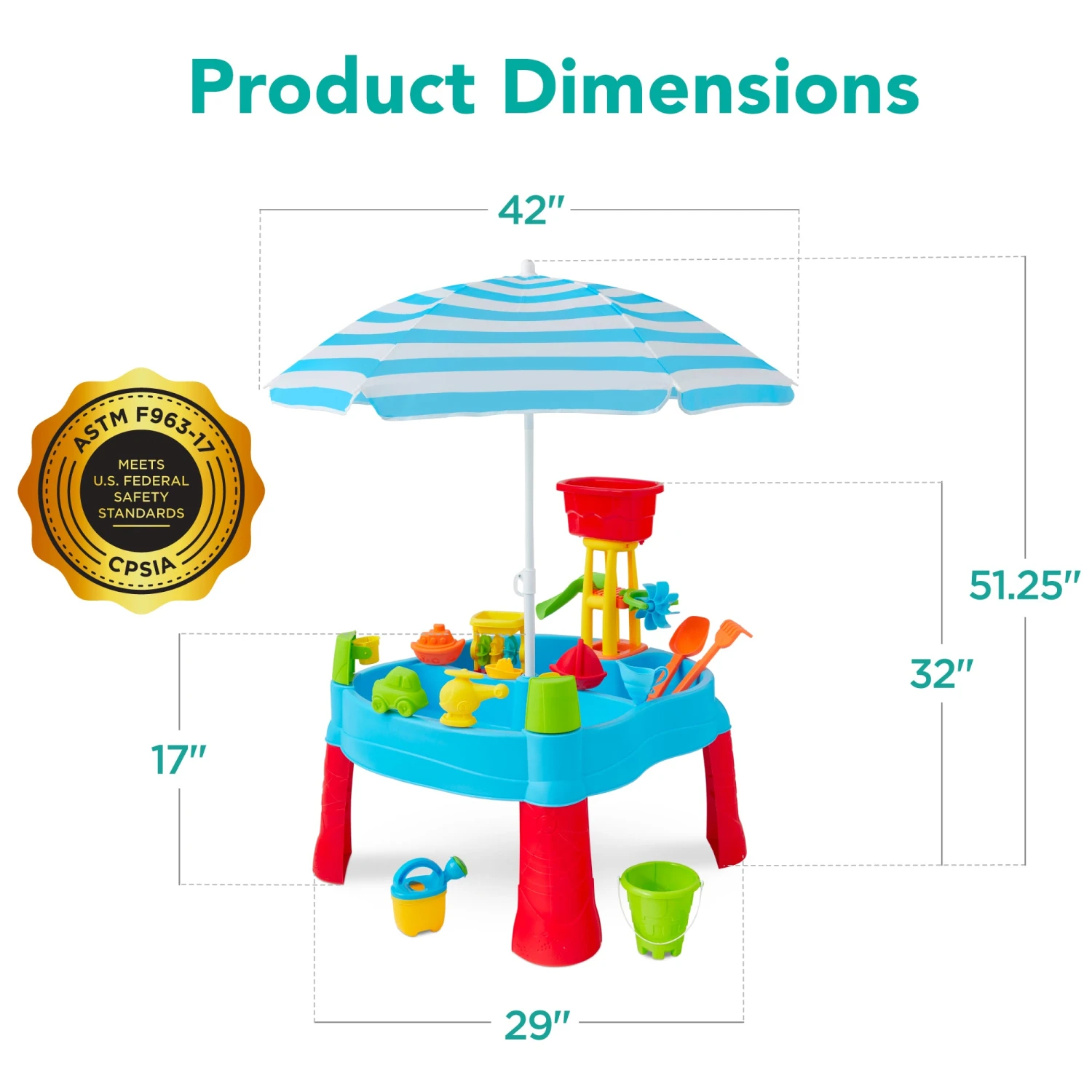 Best Choice Products Kids Outdoor Sand & Water Table W/ 18 Accessories, Adjustable Umbrella - Image 7