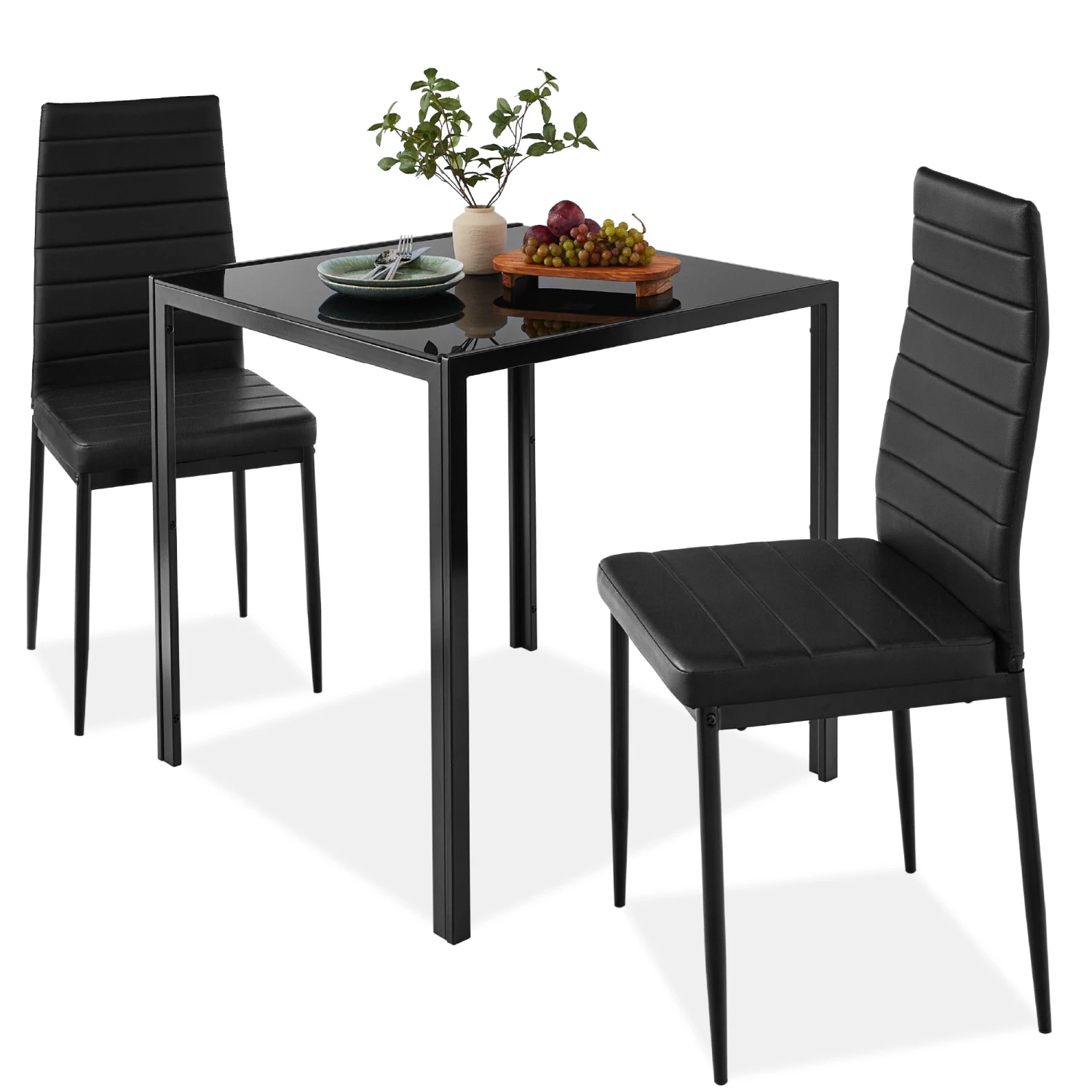 Best Choice Products 3-Piece Dining Table Set W/ Glass Top, Leather Chairs