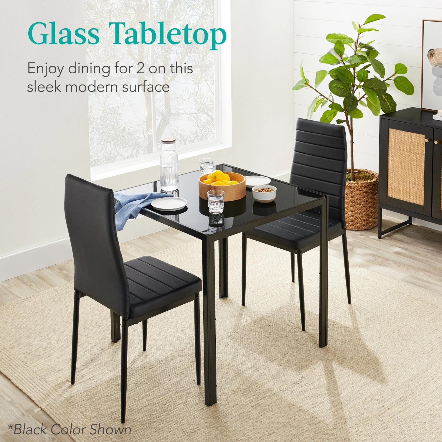 Best Choice Products 3-Piece Dining Table Set W/ Glass Top, Leather Chairs - Image 9