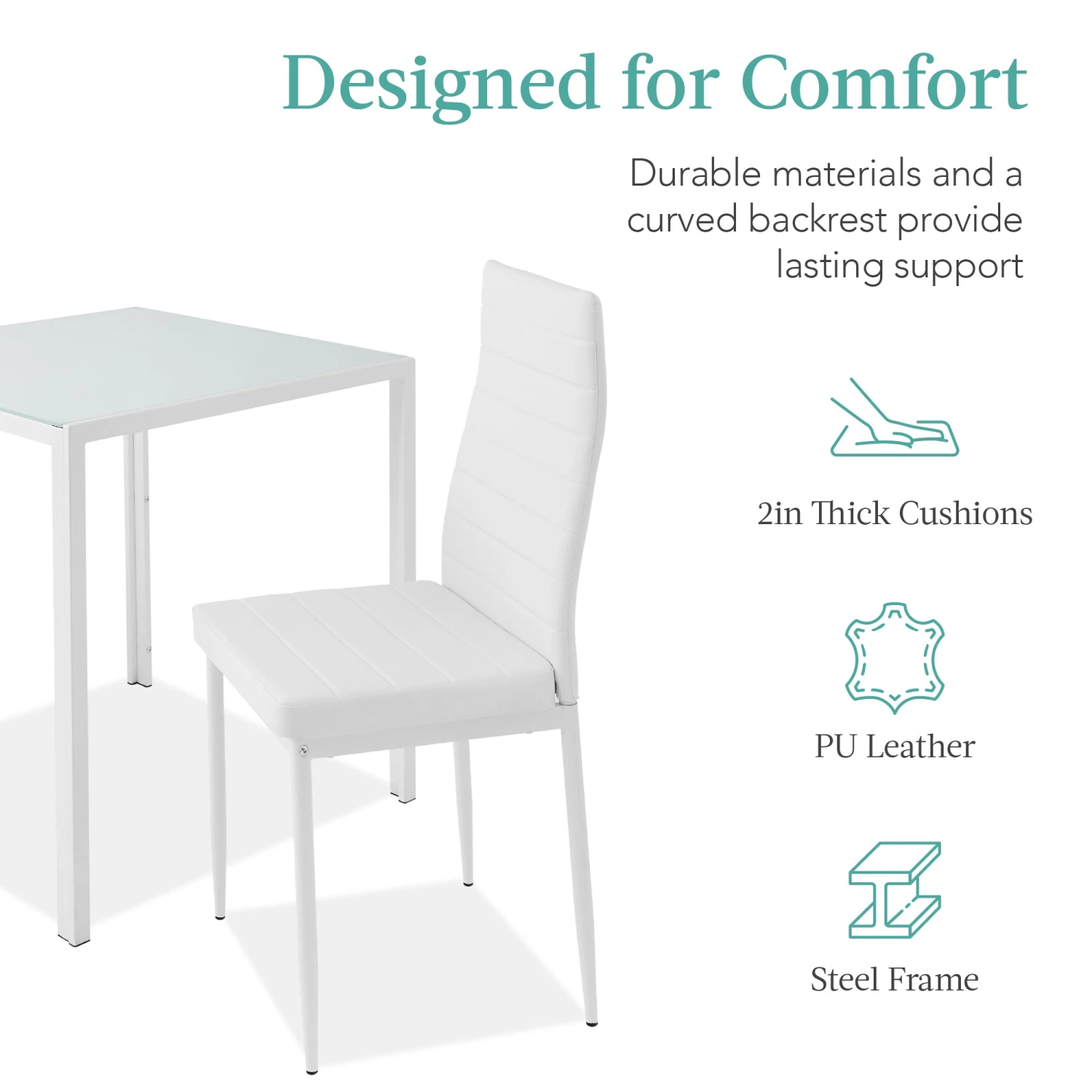 Best Choice Products 3-Piece Dining Table Set W/ Glass Top, Leather Chairs - Image 11